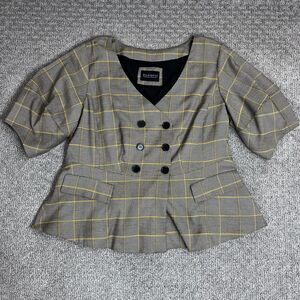 Eloquii Blazer Womens 20 Brown Plaid Peplum Puff Sleeve Office Career Workwear